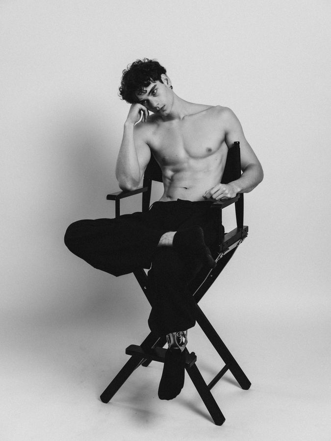 Jan — studio, black and white, director's chair